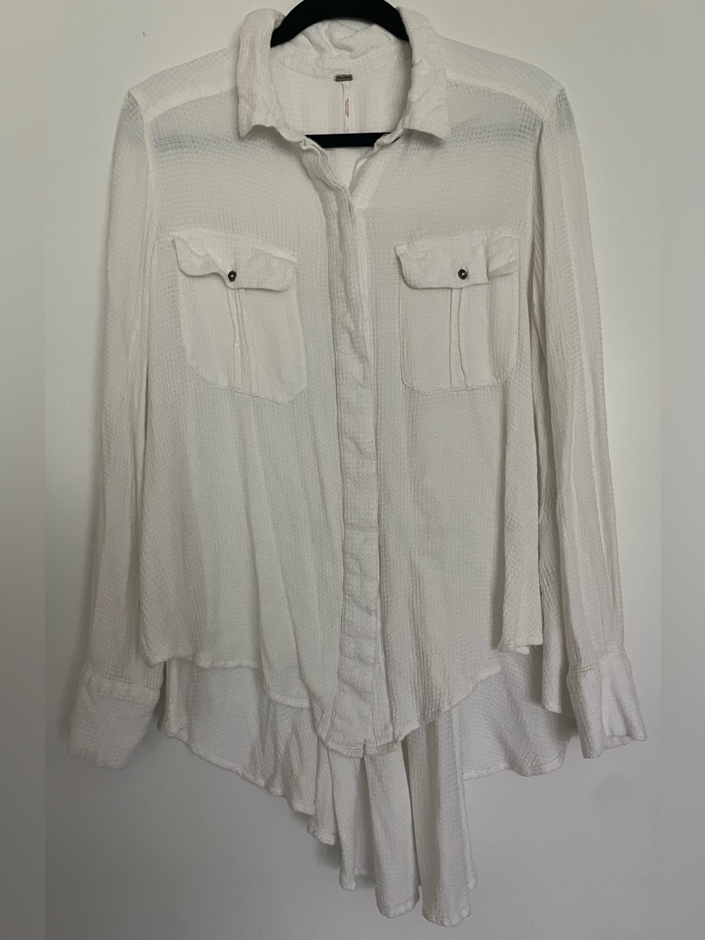 Free People Light Knit Waffle Button Down Shirt - Size Medium